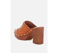 London Rag Womens Septim Genuine Leather Studded Clog Heels