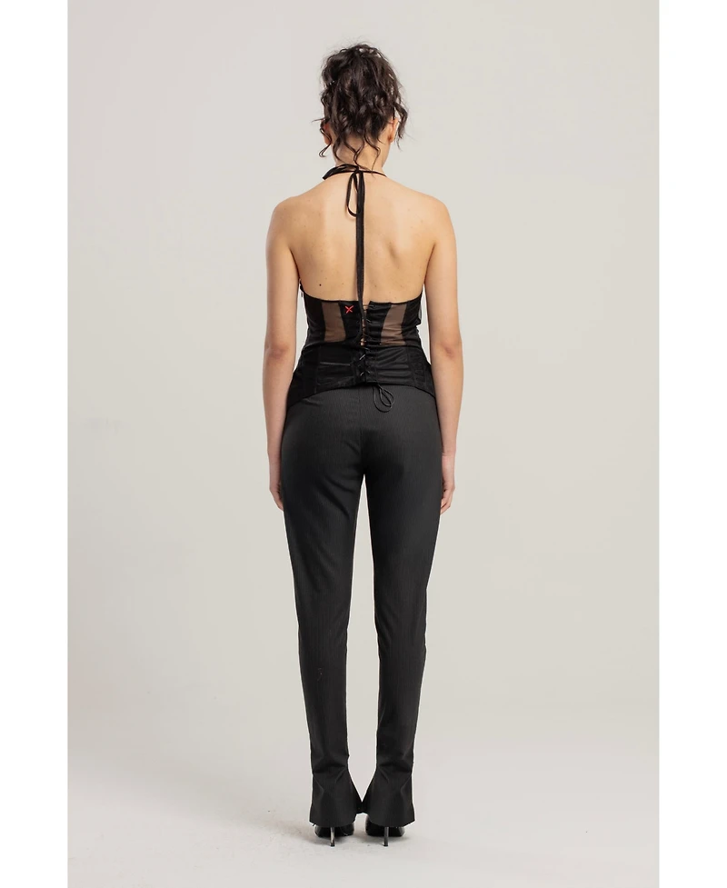 Pcfg Women's Sheer Tulle Birdcage Detail Top