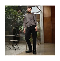 Campus Sutra Men's Midnight Black & Cream White Chevron-Jacquard Sherpa-Lined Jacket