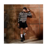 Campus Sutra Men's Midnight Black & Chocolate Brown Tartan-Plaid Bomber Jacket