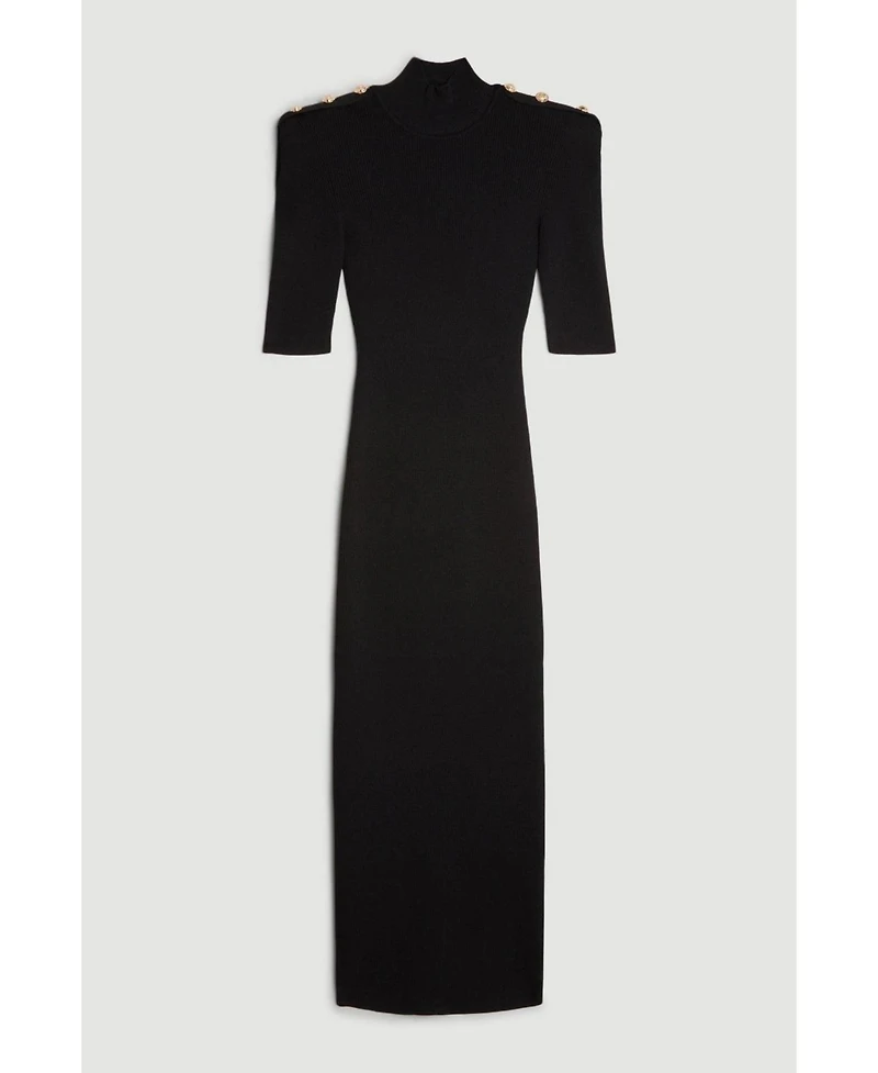 Karen Millen Women's Rib Knit Power Shoulder Maxi Dress