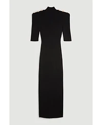 Karen Millen Women's Rib Knit Power Shoulder Maxi Dress