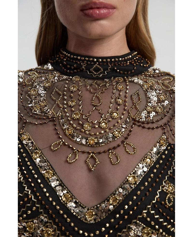 Karen Millen Women's Beaded Midaxi Cape Dress