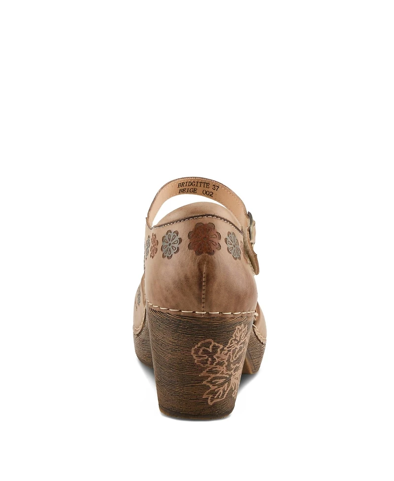 L'Artiste Women's Bridgitte Hand-Painted Mary Jane – Leather Floral Strap Heel With Arch Support