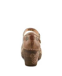 L'Artiste Women's Bridgitte Hand-Painted Mary Jane – Leather Floral Strap Heel With Arch Support