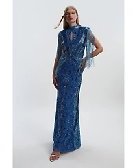 Karen Millen Women's Embellished Tassel Sleeve Maxi Dress