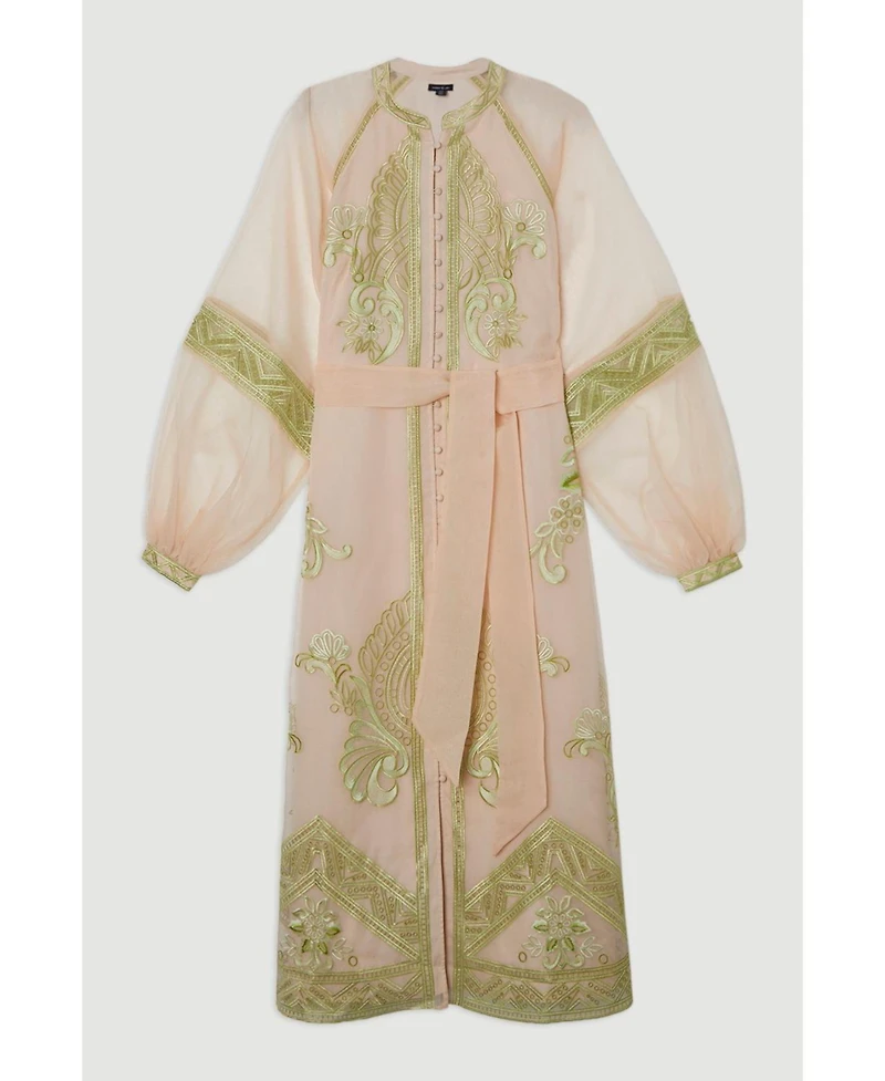 Karen Millen Women's Embroidered Balloon Sleeve Maxi Dress