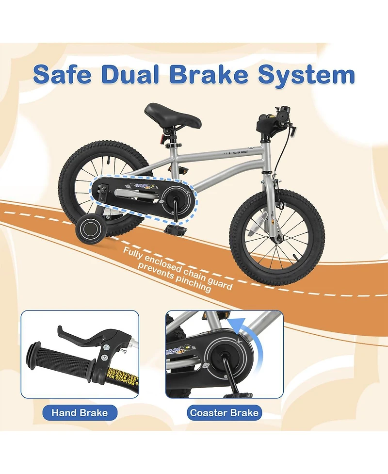 Sugift 14 Inch Kids Bike Bicycle for Boys Girls 3-5 with High Carbon Steel Frame