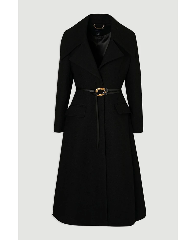 Karen Millen Women's Wool Shawl Collar Belted Midi Coat