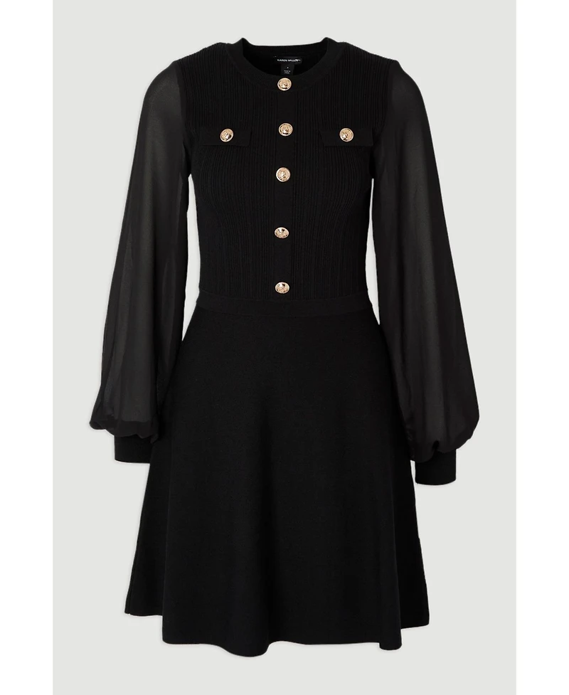 Karen Millen Women's Chiffon Sleeve Mini Knit Dress