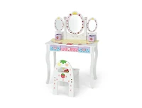 Boyel Living Kids Vanity Princess Makeup Dressing Table Chair Set with Tri-fold Mirror, White