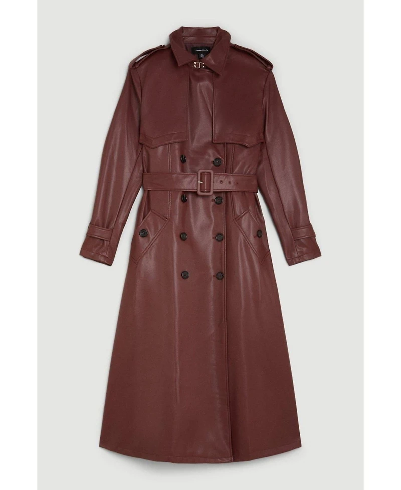 Karen Millen Women's Tailored Faux Leather Belted Trench Coat