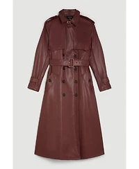 Karen Millen Women's Tailored Faux Leather Belted Trench Coat