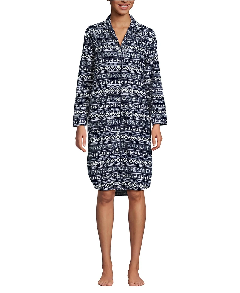 Lands' End Women's Flannel Long Sleeve Sleepshirt Nightgown