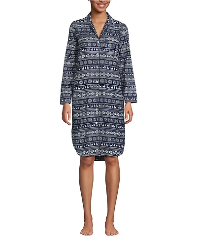 Lands' End Women's Flannel Long Sleeve Sleepshirt Nightgown