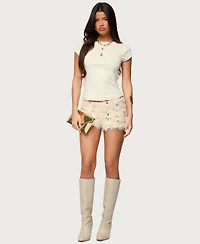 Edikted Women's Faux Feather Sequin Micro Shorts