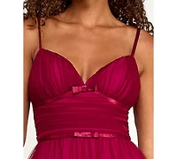 City Studios Women's Sweetheart Neck Long Dress