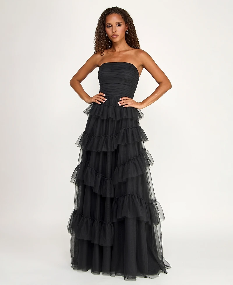 City Studios Juniors' Strapless Ruffle Skirt Gown