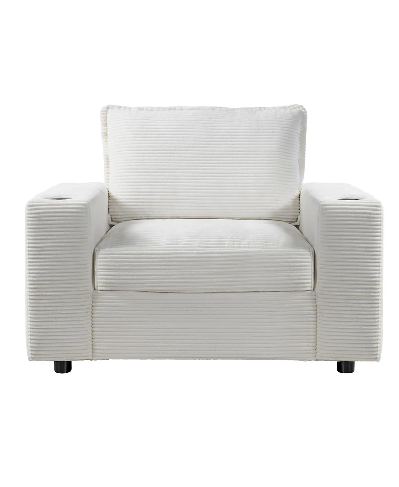 Streamdale Furniture Oversized Corduroy Chaise Lounge with Storage Ottoman, Cup Holders & Usb