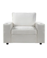 Streamdale Furniture Oversized Corduroy Chaise Lounge with Storage Ottoman, Cup Holders & Usb