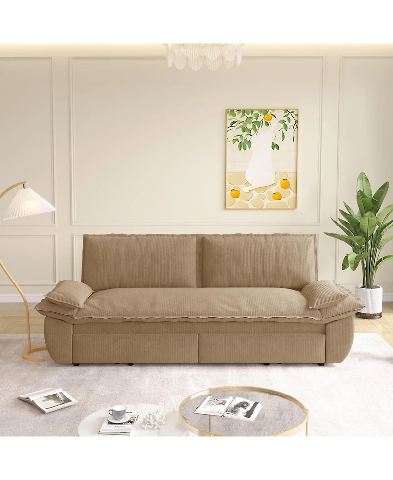 Streamdale Furniture Streamdale Queen Pull Out Sofa Bed, 3-in-1 Convertible Sleeper, Corduroy Loveseat Bed, Camel