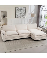 Streamdale Furniture Modern 3+1 L-Shaped Corduroy Sofa with Ottoman, Cloud Couch for Living Room.