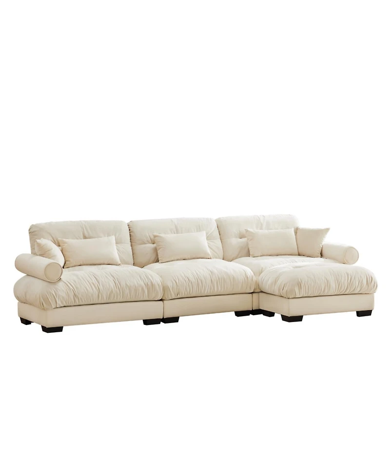 Streamdale Furniture Streamdale Super Comfort Oversized Modular Velvet Sectional Sofa with Movable Ottoman, Cream