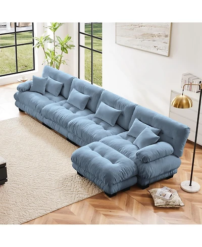 Streamdale Furniture Free Combination Modular Sectional Sofa, L-Shaped Couch, 4-Seater Blue