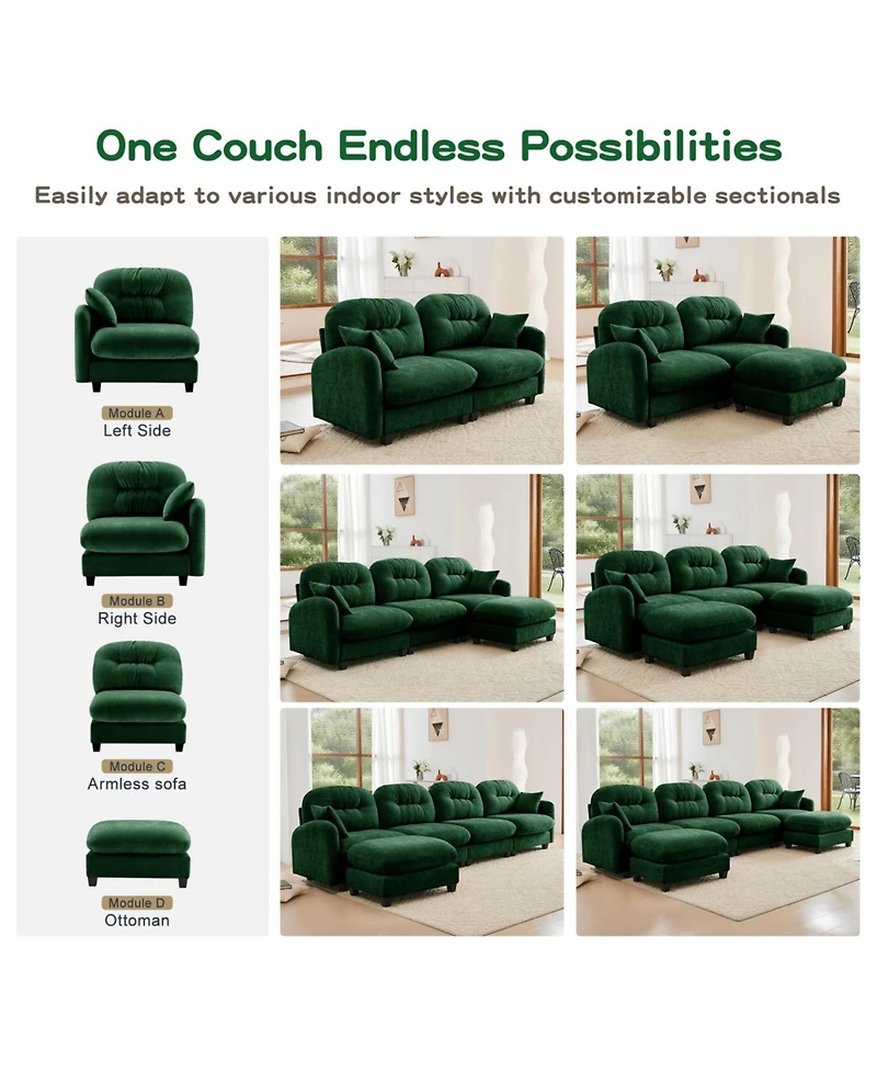 Streamdale Furniture Streamdale Modular Sectional U Shaped Couch with Ottoman, Soft Chenille Fabric, Green