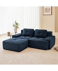 Streamdale Furniture Streamdale Blue 82" Modern L-Shaped Corduroy Sectional Sofa with Ottoman