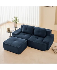 Streamdale Furniture Streamdale Blue 82" Modern L-Shaped Corduroy Sectional Sofa with Ottoman