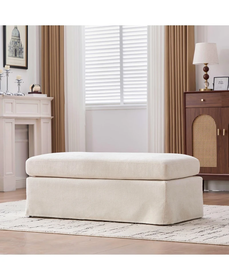 Streamdale Furniture Streamdale Beige Chenille Ottoman with Black Metal Legs
