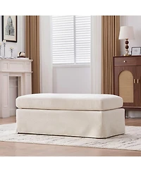 Streamdale Furniture Streamdale Beige Chenille Ottoman with Black Metal Legs