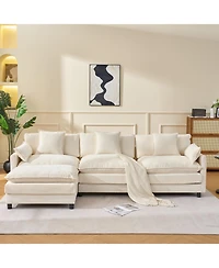 Streamdale Furniture Modern L-Shaped Cloud Couch with Ottoman, 4-Seat Chenille Sectional Sofa