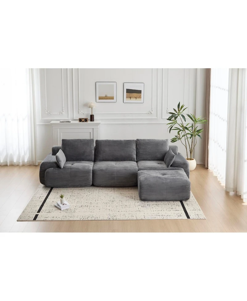Streamdale Furniture Streamdale Modern Memory Foam Compressed Sofa, Large Sectional Couch, Pet-Friendly, Corduroy, Grey