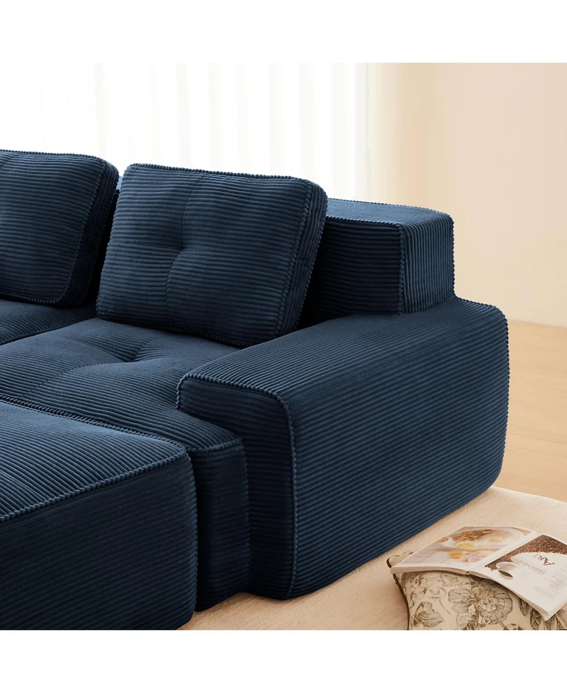 Streamdale Blue 82" Modern L-Shaped Corduroy Sectional Sofa with Deep Seat