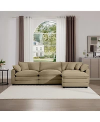 Streamdale Furniture Tan Corduroy L-Shaped 3-Seater Sofa with Ottoman