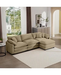 Streamdale Furniture Tan Corduroy L-Shaped 3-Seater Sofa with Ottoman