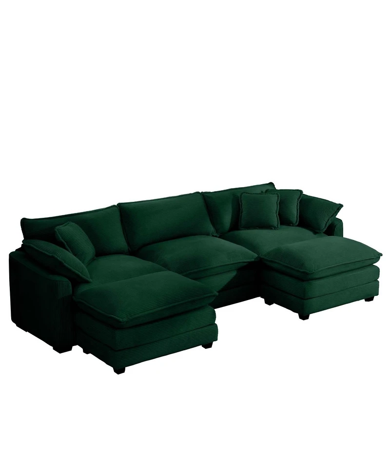 Streamdale Furniture Oversized Modular Cushion Sofa with Ottoman, L-Shaped Corner Sofa Bed, Green Corduroy