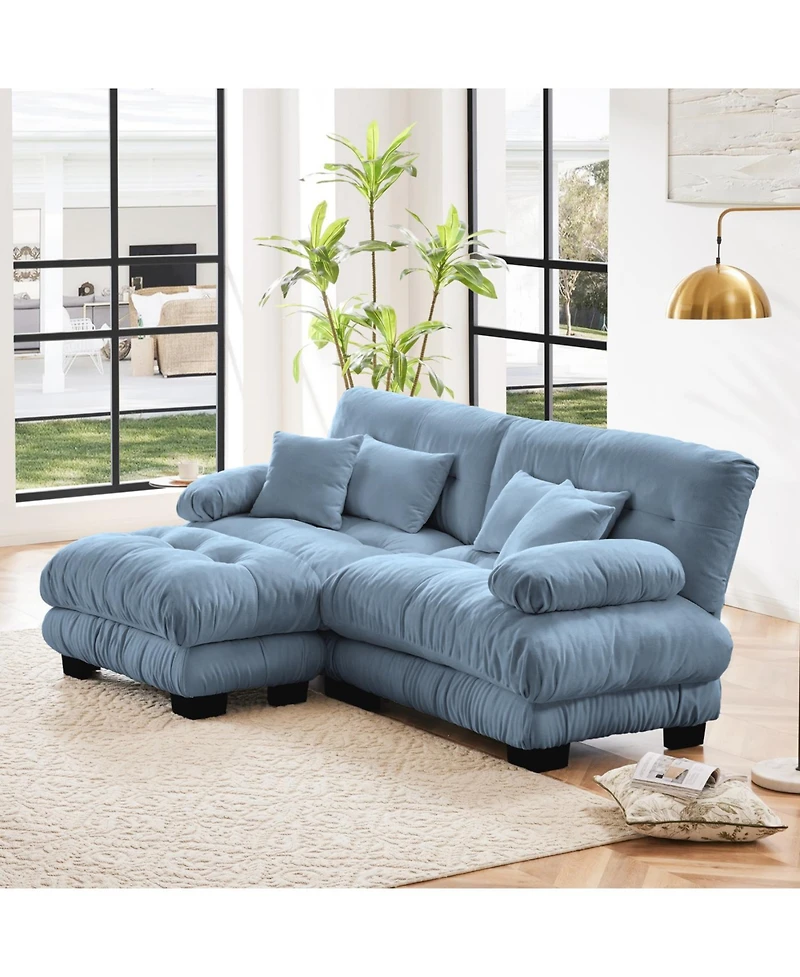 Streamdale Furniture Cloud Couch Chenille Blue Sectional Sofa with Ottoman and Pillows