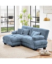 Streamdale Furniture Cloud Couch Chenille Blue Sectional Sofa with Ottoman and Pillows
