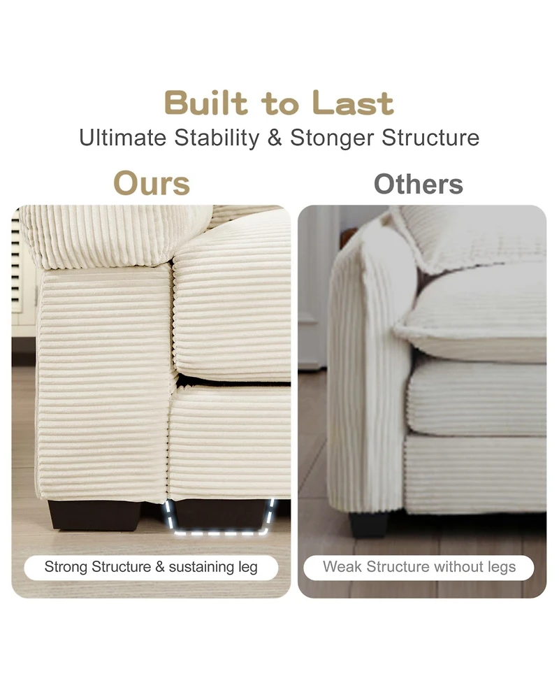 Streamdale Furniture Oversized Cloud Modular U-Shape Sectional Couch with Ottoman, Cream