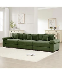 Streamdale Furniture 130" Oversized Cloud Modular Sectional Couch, Premium Corduroy 3-Seater Sofa, Green