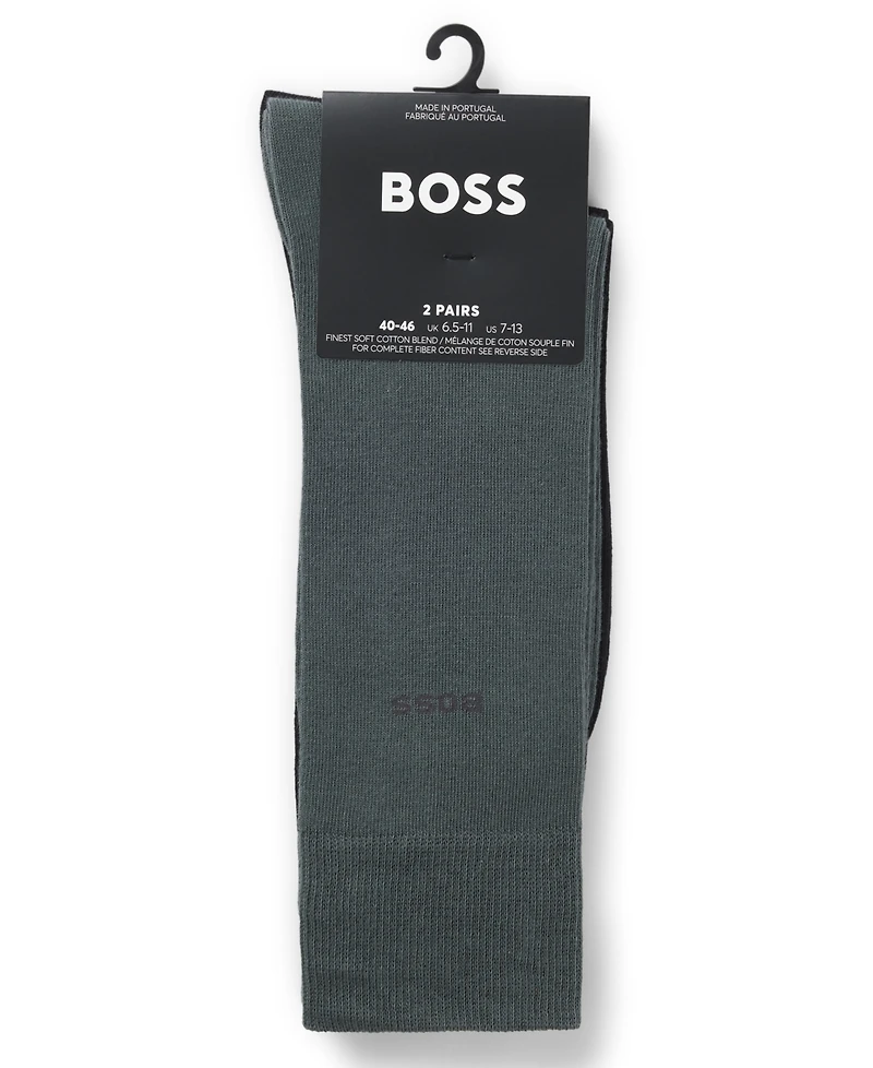 Hugo Boss Men's Solid Crew Length Socks, 2-Pack