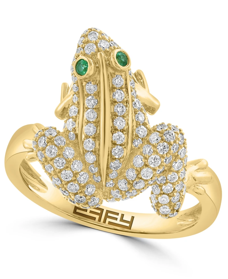 Effy Collection Diamond (5/8 ct. t.w..) & Emerald Accent Ring in 14k Yellow Gold