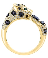 Effy Collection White (1/2 ct. t.w.) & Black (1/2 ct. t.w.) Diamond and Emerald Accent Ring in 14k Yellow Gold