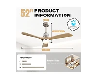 Sofucor 52-inch Modern Sand Nickel 3-Blade Light Ceiling Fan with Remote Control and Supporting Mobile Device Connection