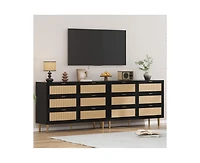 Gaomon Wooden Natural Rattan 6 Drawer Dresser for Bedroom