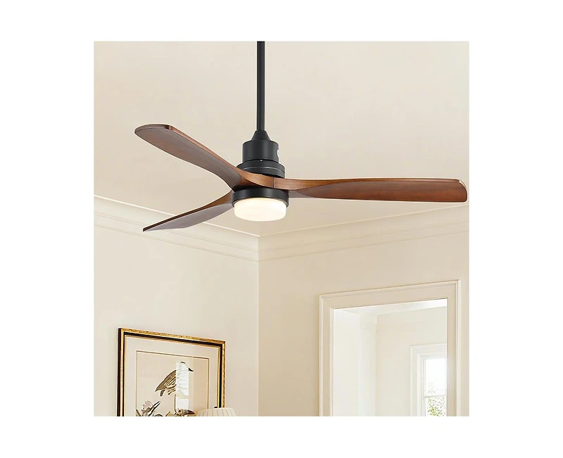 Sofucor 52-Inch Modern Black 3-Blade Ceiling Fan with Light, Remote Control & Mobile Device Connectivity