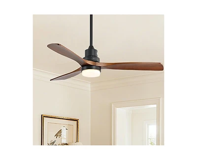 Sofucor 52-Inch Modern Black 3-Blade Ceiling Fan with Light, Remote Control & Mobile Device Connectivity